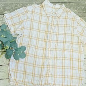 American Eagle Plaid Linen Oversized Button Up Shirt